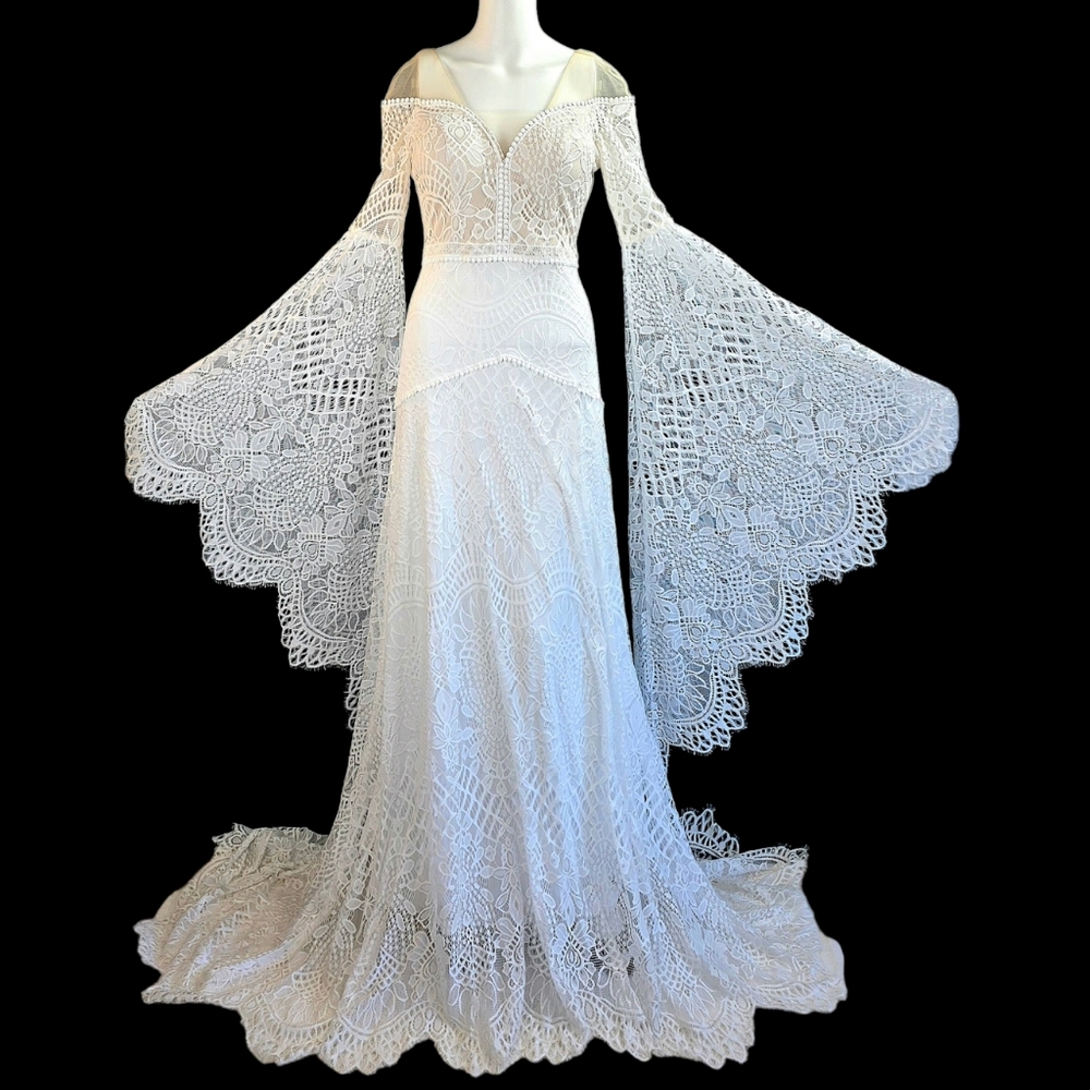 Bohemian Bell Sleeve Wedding Dress - Picture 1 of 16